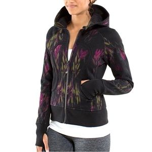 Lululemon Athletica Midnight Iris floral scuba Hoodie black purple 6 8 Medium